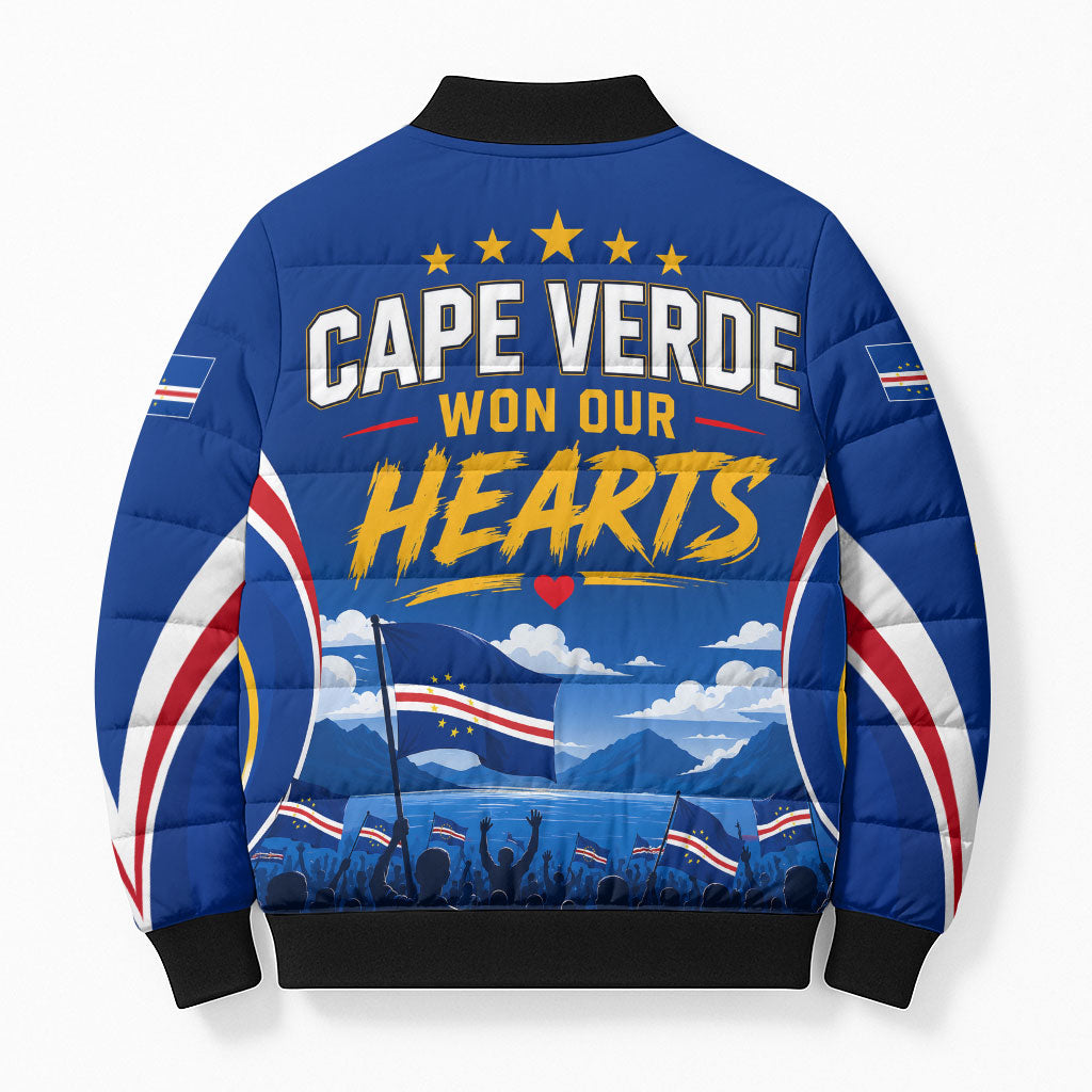 Cape Verde Won Our Hearts Soccer Bomber Puffer Jacket Blue Sharks Football Mascot Patriotic National Team