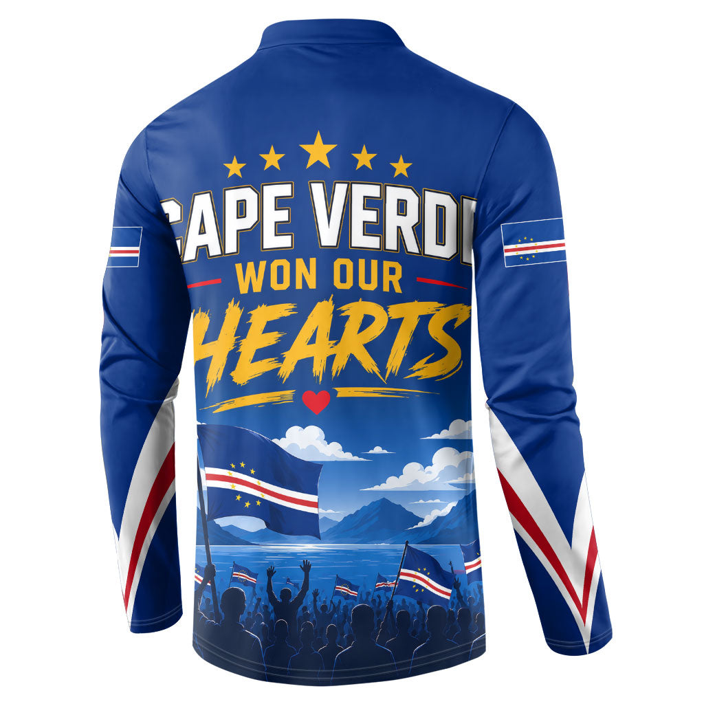 Cape Verde Won Our Hearts Soccer Button Sweatshirt Blue Sharks Football Mascot Patriotic National Team