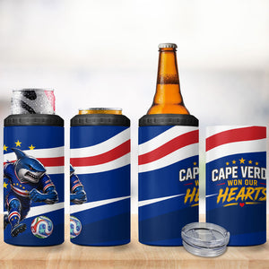 Cape Verde Won Our Hearts Soccer 4 in 1 Can Cooler Tumbler Blue Sharks Football Mascot Patriotic National Team