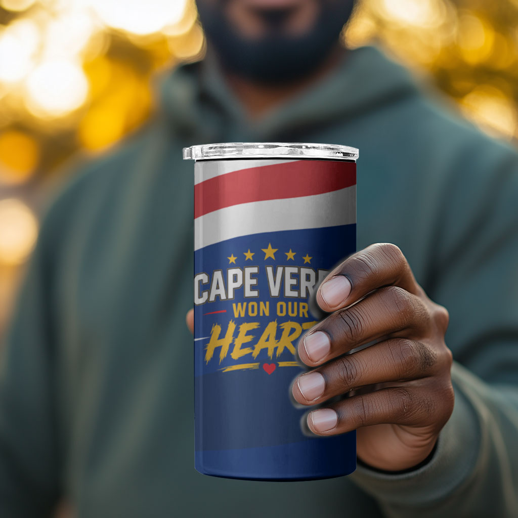 Cape Verde Won Our Hearts Soccer 4 in 1 Can Cooler Tumbler Blue Sharks Football Mascot Patriotic National Team