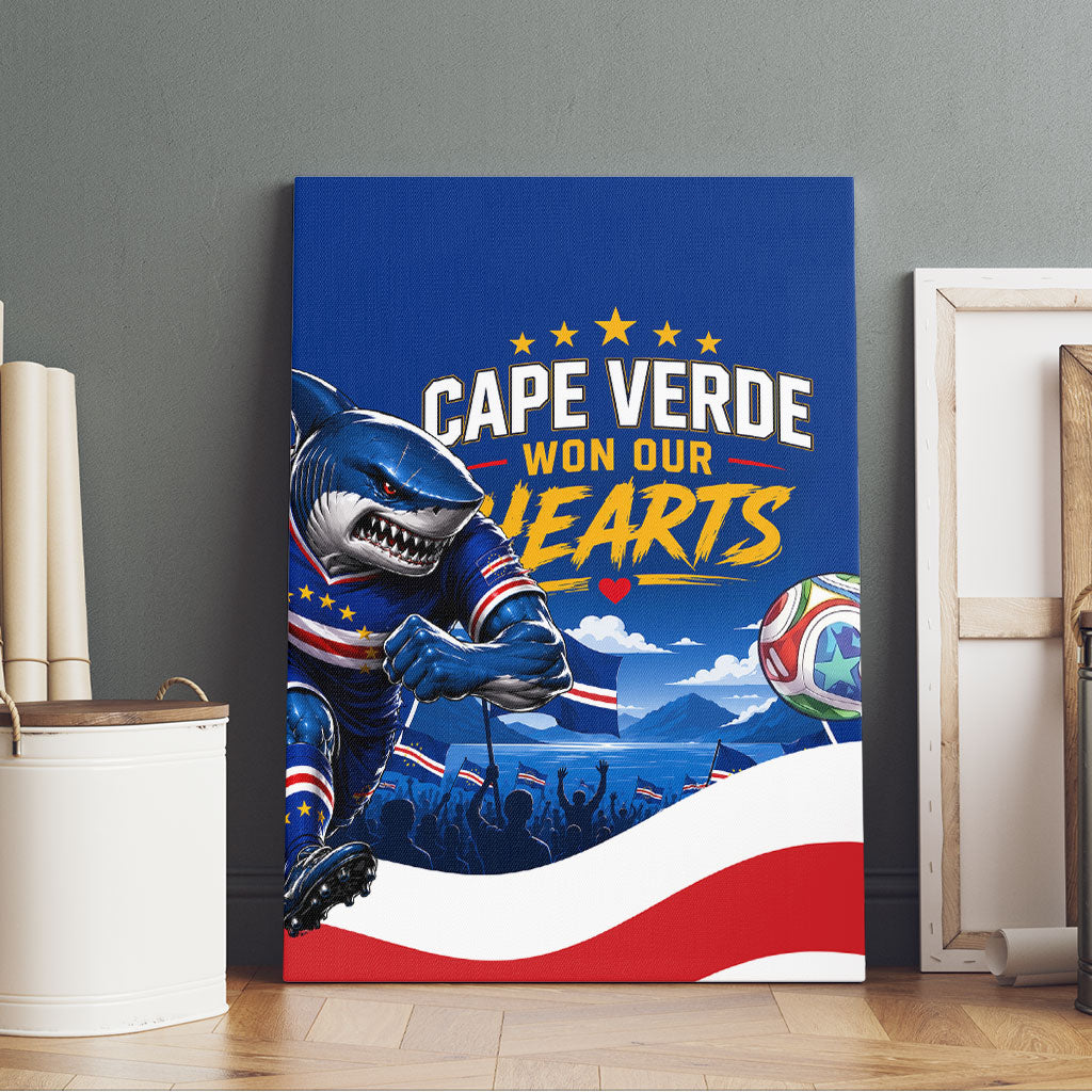 Cape Verde Won Our Hearts Soccer Canvas Wall Art Blue Sharks Football Mascot Patriotic National Team