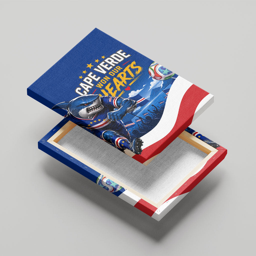 Cape Verde Won Our Hearts Soccer Canvas Wall Art Blue Sharks Football Mascot Patriotic National Team