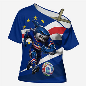 Cape Verde Won Our Hearts Soccer Cross Shoulder Shirt Blue Sharks Football Mascot Patriotic National Team