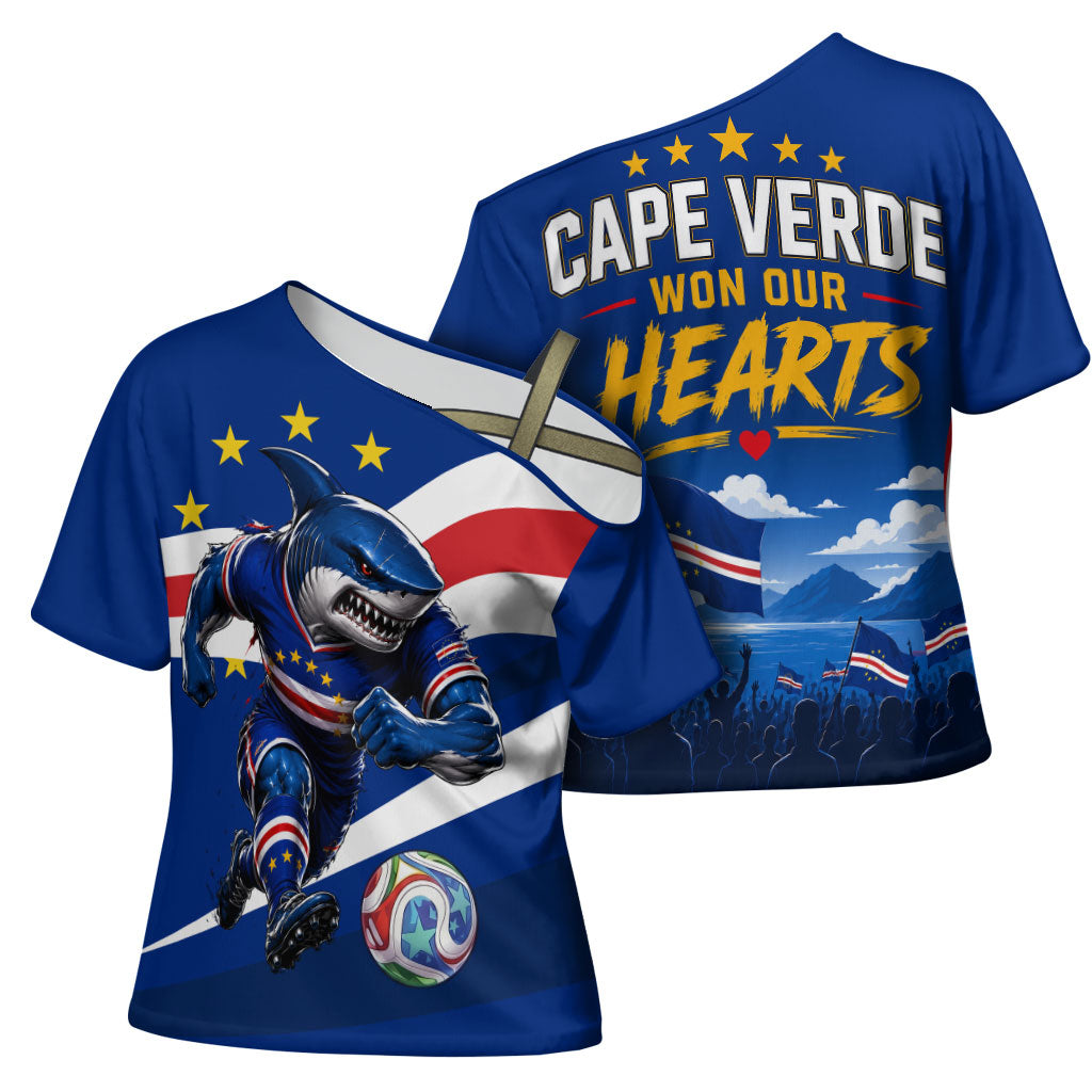 Cape Verde Won Our Hearts Soccer Cross Shoulder Shirt Blue Sharks Football Mascot Patriotic National Team