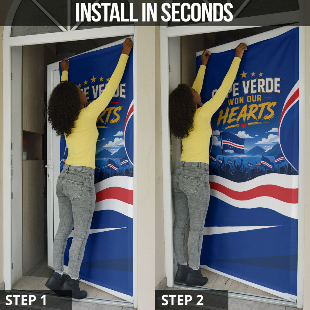 Cape Verde Won Our Hearts Soccer Door Cover Blue Sharks Football Mascot Patriotic National Team