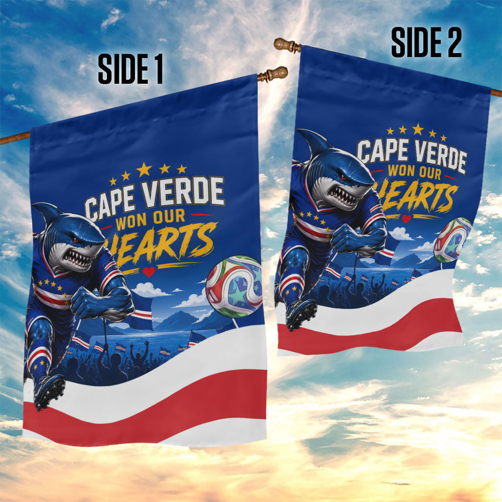 Cape Verde Won Our Hearts Soccer Garden Flag Blue Sharks Football Mascot Patriotic National Team