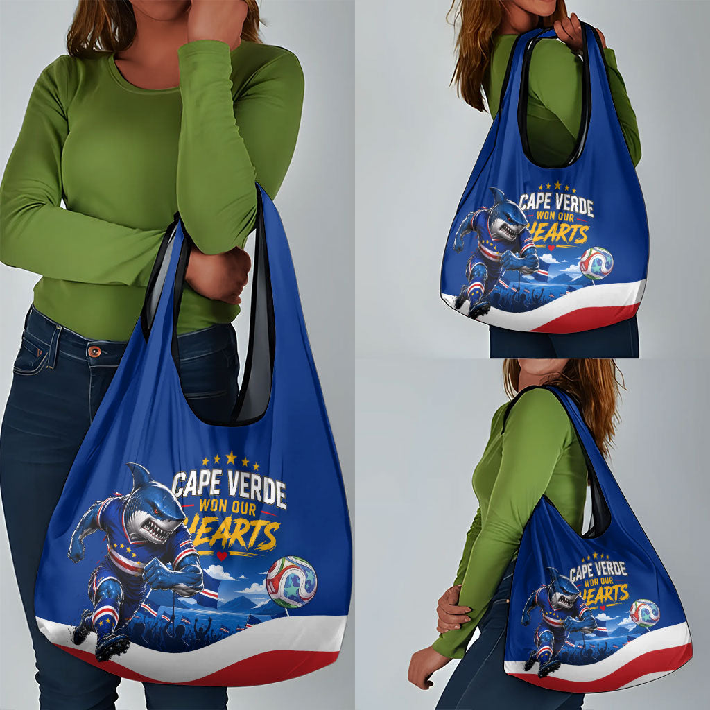 Cape Verde Won Our Hearts Soccer Grocery Bag Blue Sharks Football Mascot Patriotic National Team