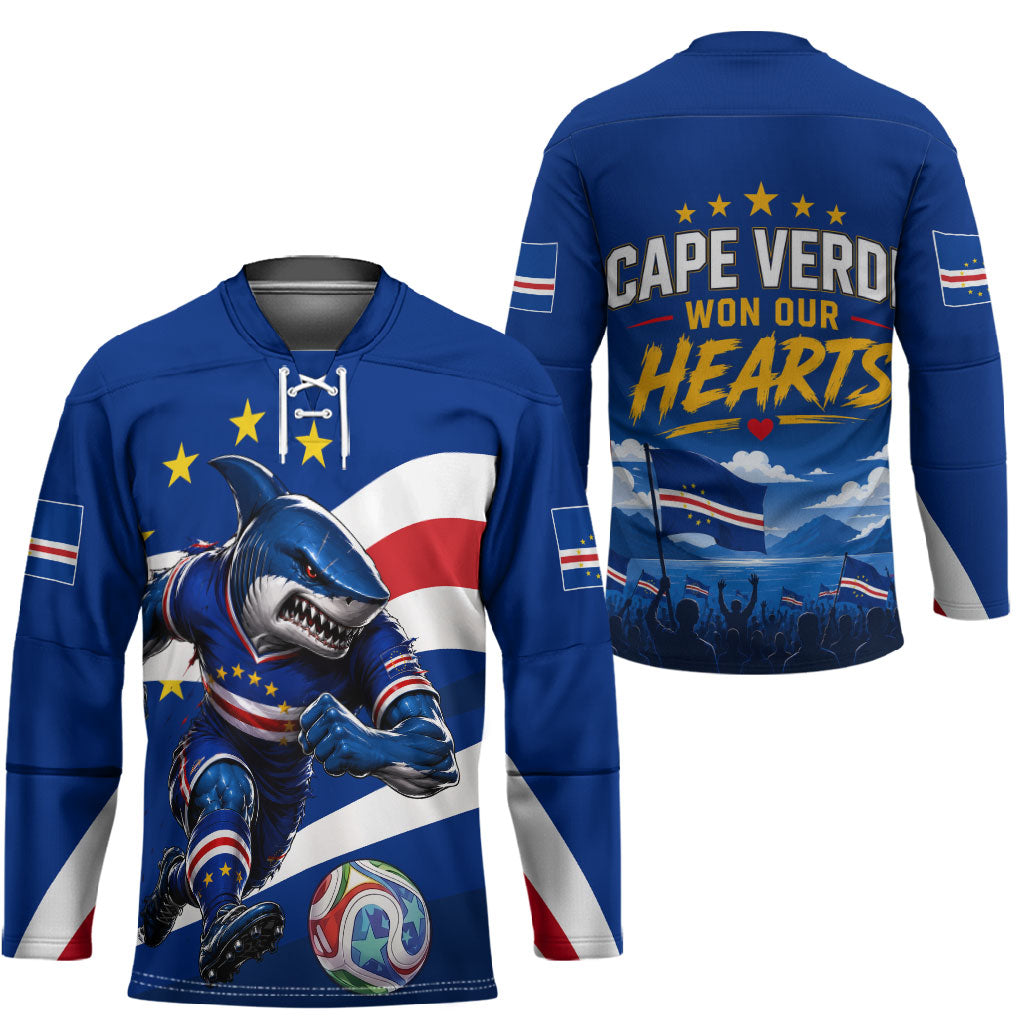 Cape Verde Won Our Hearts Soccer Hockey Jersey Blue Sharks Football Mascot Patriotic National Team