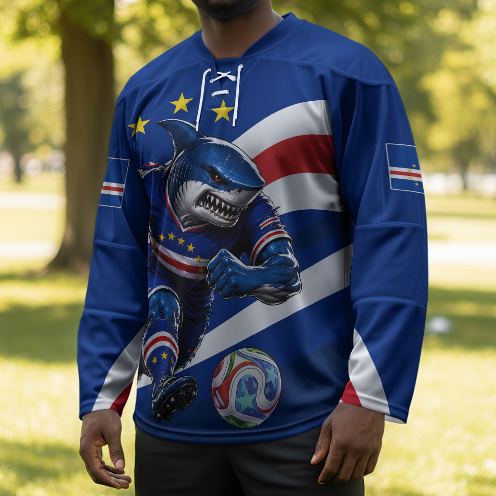 Cape Verde Won Our Hearts Soccer Hockey Jersey Blue Sharks Football Mascot Patriotic National Team