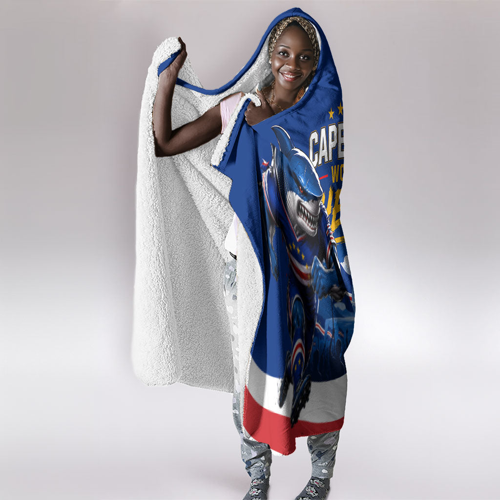 Cape Verde Won Our Hearts Soccer Hooded Blanket Blue Sharks Football Mascot Patriotic National Team