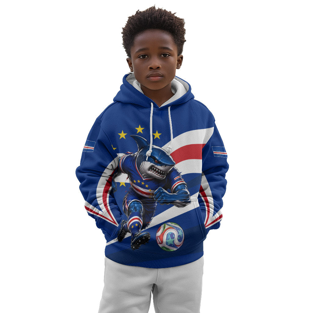 Cape Verde Won Our Hearts Soccer Kid Hoodie Blue Sharks Football Mascot Patriotic National Team