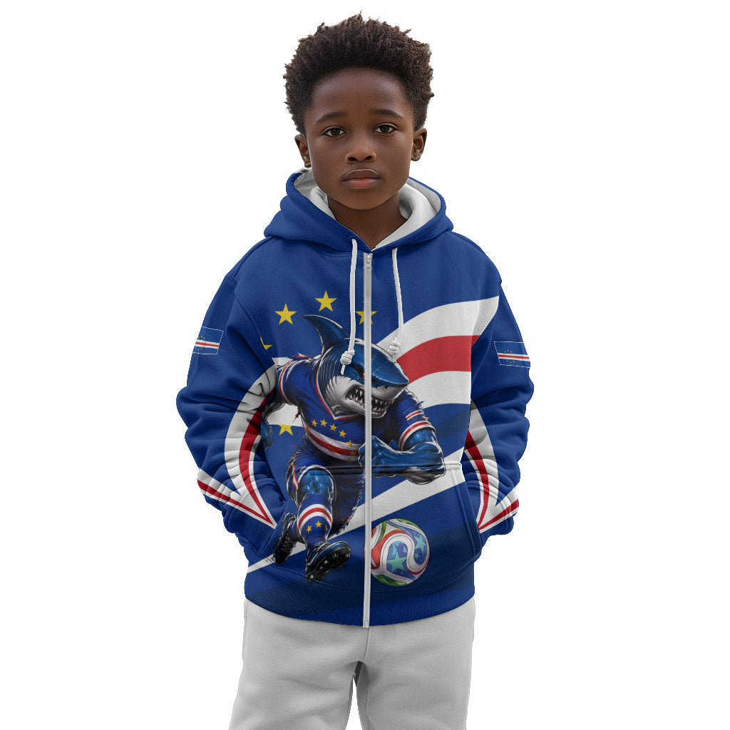 Cape Verde Won Our Hearts Soccer Kid Hoodie Blue Sharks Football Mascot Patriotic National Team