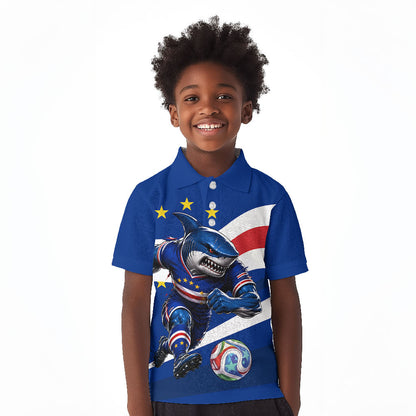 Cape Verde Won Our Hearts Soccer Kid Polo Shirt Blue Sharks Football Mascot Patriotic National Team
