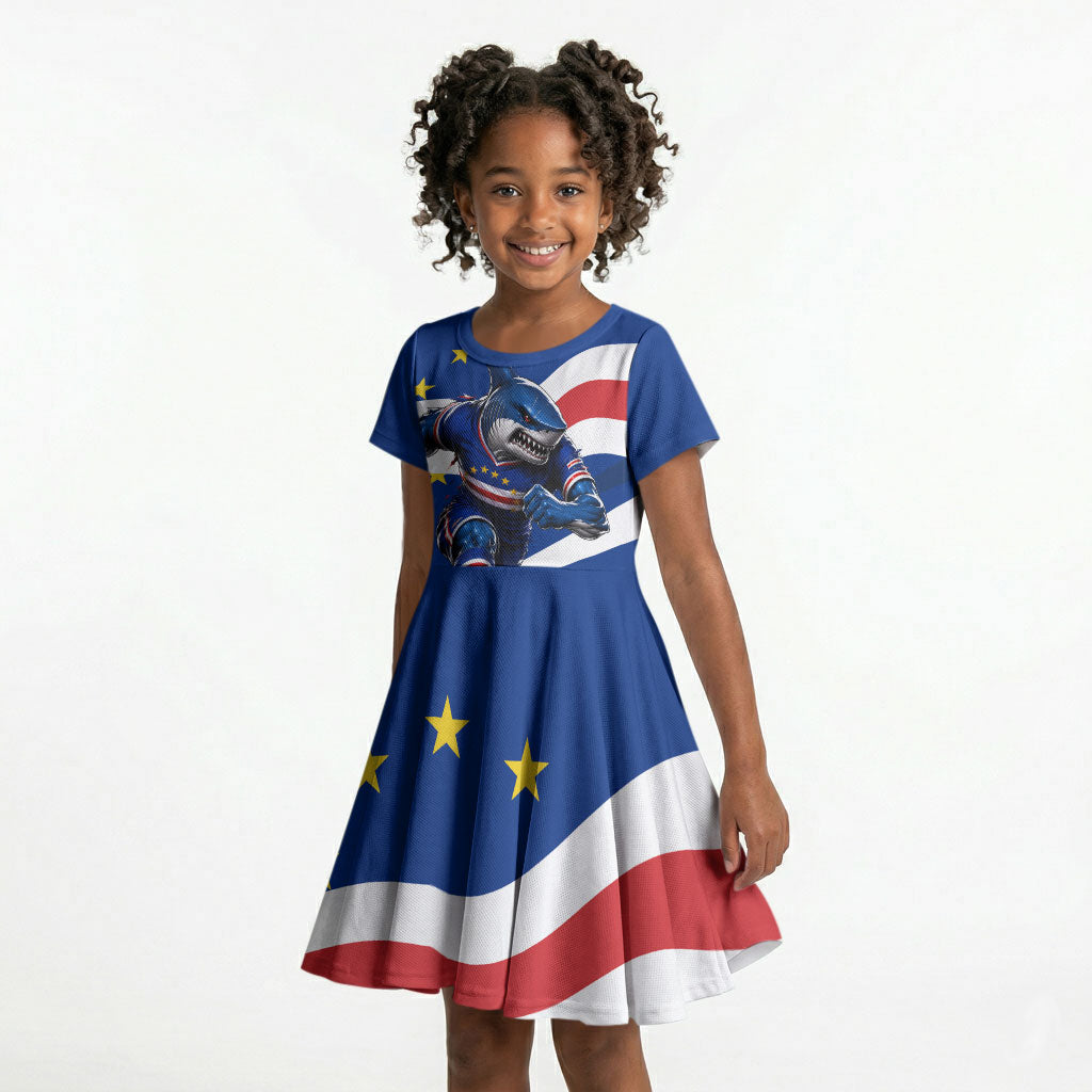 Cape Verde Won Our Hearts Soccer Kid Short Sleeve Dress Blue Sharks Football Mascot Patriotic National Team