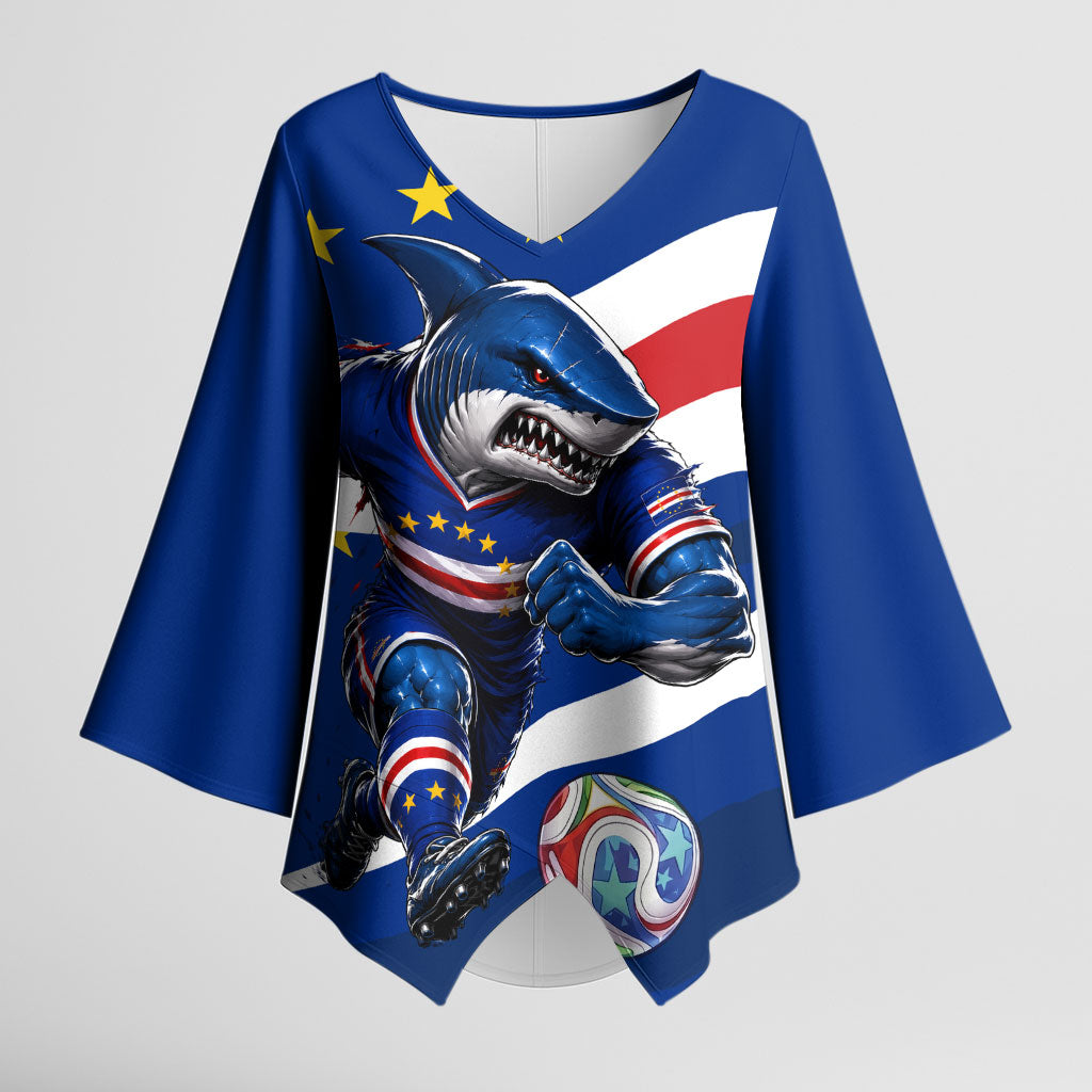 Cape Verde Won Our Hearts Soccer Kimono Sleeve Blouse Blue Sharks Football Mascot Patriotic National Team
