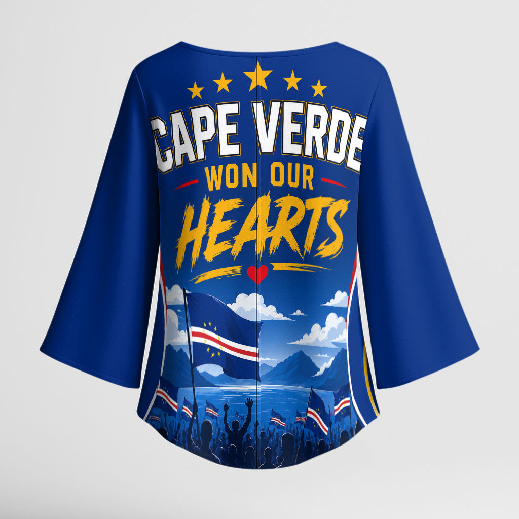 Cape Verde Won Our Hearts Soccer Kimono Sleeve Blouse Blue Sharks Football Mascot Patriotic National Team
