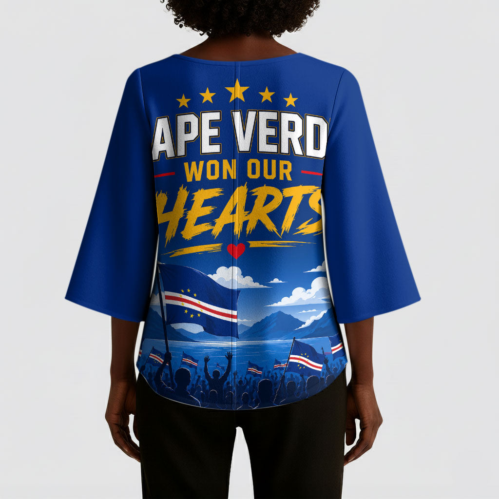 Cape Verde Won Our Hearts Soccer Kimono Sleeve Blouse Blue Sharks Football Mascot Patriotic National Team