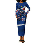 Cape Verde Won Our Hearts Soccer Long Sleeve Bodycon Dress Blue Sharks Football Mascot Patriotic National Team
