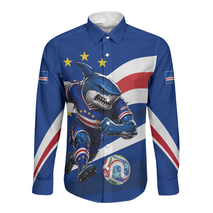 Cape Verde Won Our Hearts Soccer Long Sleeve Button Shirt Blue Sharks Football Mascot Patriotic National Team