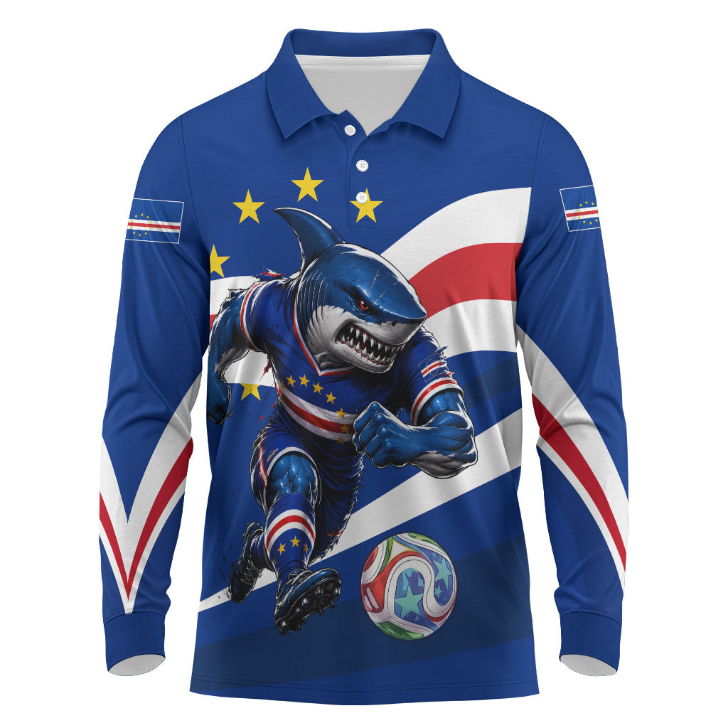 Cape Verde Won Our Hearts Soccer Long Sleeve Polo Shirt Blue Sharks Football Mascot Patriotic National Team