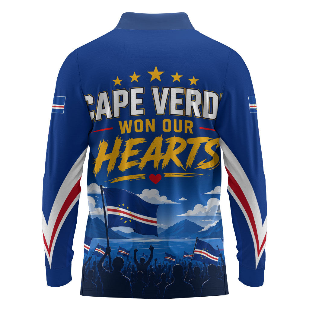 Cape Verde Won Our Hearts Soccer Long Sleeve Polo Shirt Blue Sharks Football Mascot Patriotic National Team
