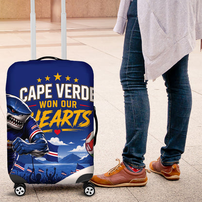 Cape Verde Won Our Hearts Soccer Luggage Cover Blue Sharks Football Mascot Patriotic National Team