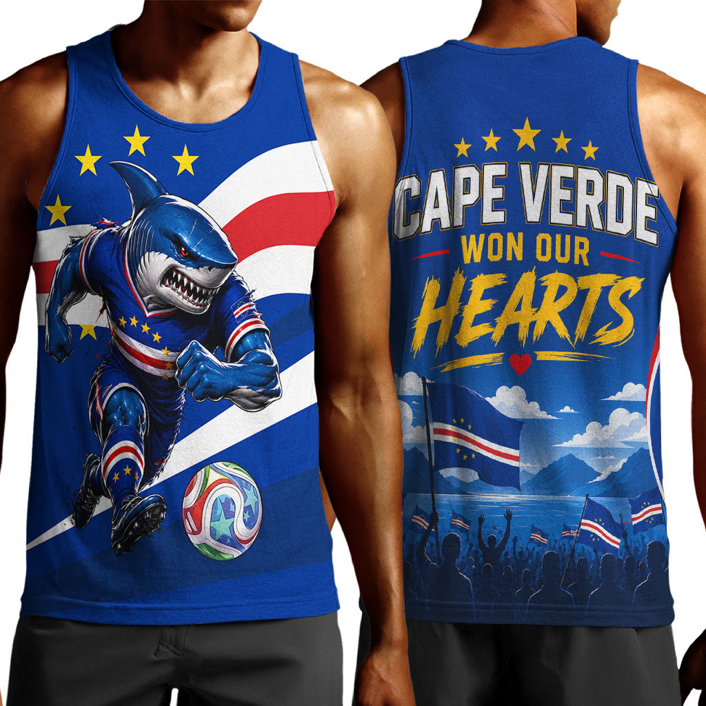 Cape Verde Won Our Hearts Soccer Men Tank Top Blue Sharks Football Mascot Patriotic National Team