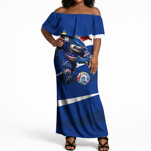 Cape Verde Won Our Hearts Soccer Off Shoulder Maxi Dress Blue Sharks Football Mascot Patriotic National Team