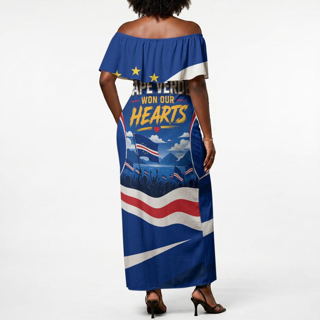 Cape Verde Won Our Hearts Soccer Off Shoulder Maxi Dress Blue Sharks Football Mascot Patriotic National Team