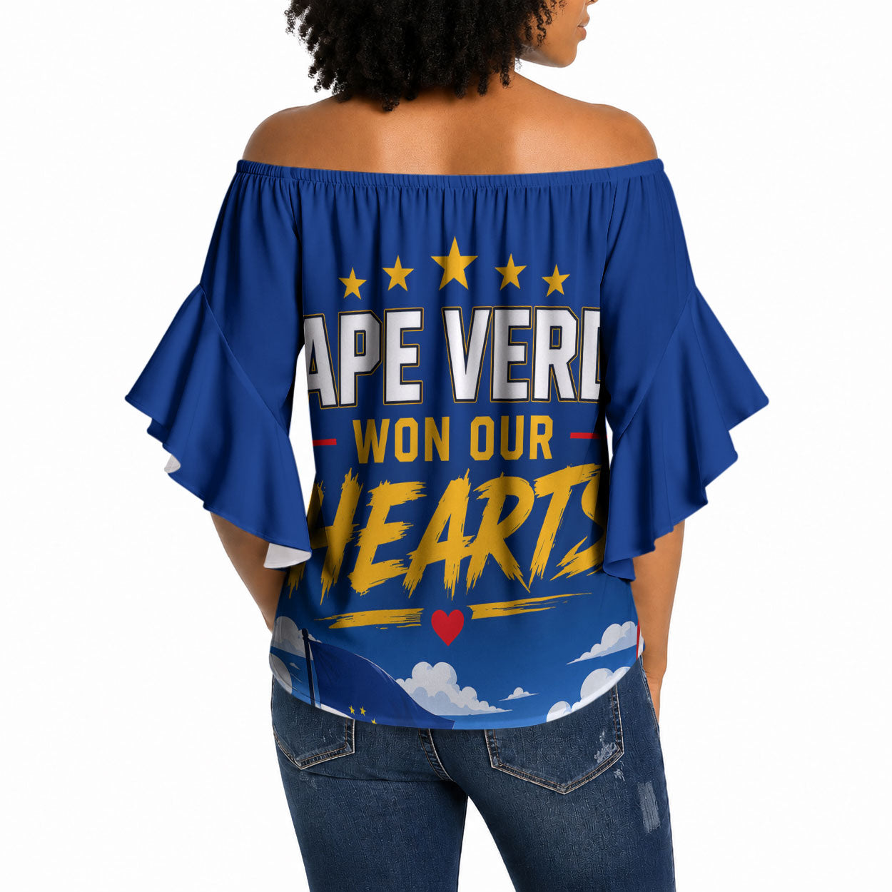 Cape Verde Won Our Hearts Soccer Off Shoulder Wrap Waist Top Blue Sharks Football Mascot Patriotic National Team