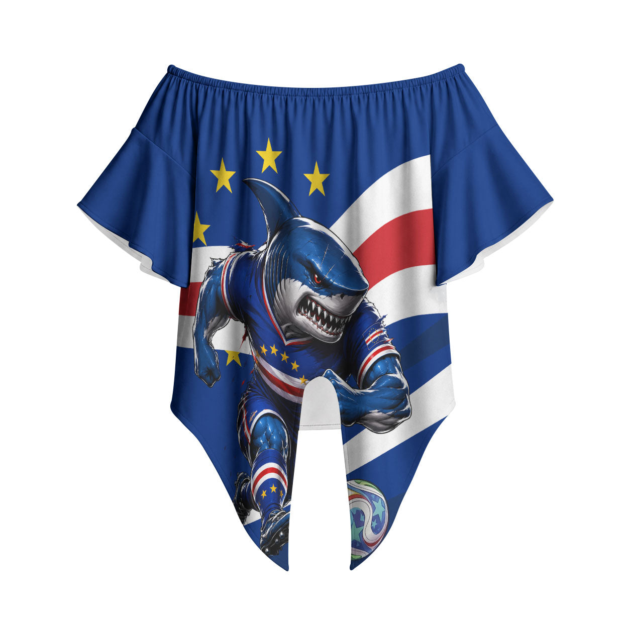 Cape Verde Won Our Hearts Soccer Off Shoulder Wrap Waist Top Blue Sharks Football Mascot Patriotic National Team