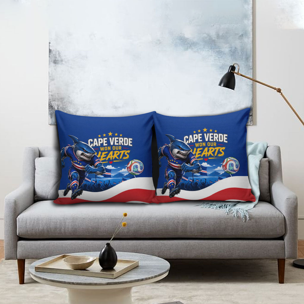 Cape Verde Won Our Hearts Soccer Pillow Cover Blue Sharks Football Mascot Patriotic National Team