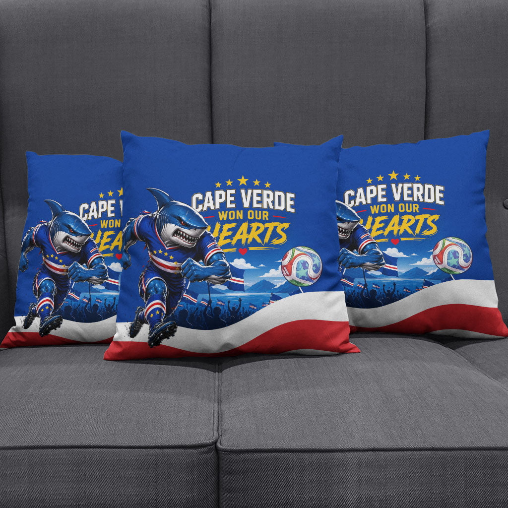 Cape Verde Won Our Hearts Soccer Pillow Cover Blue Sharks Football Mascot Patriotic National Team