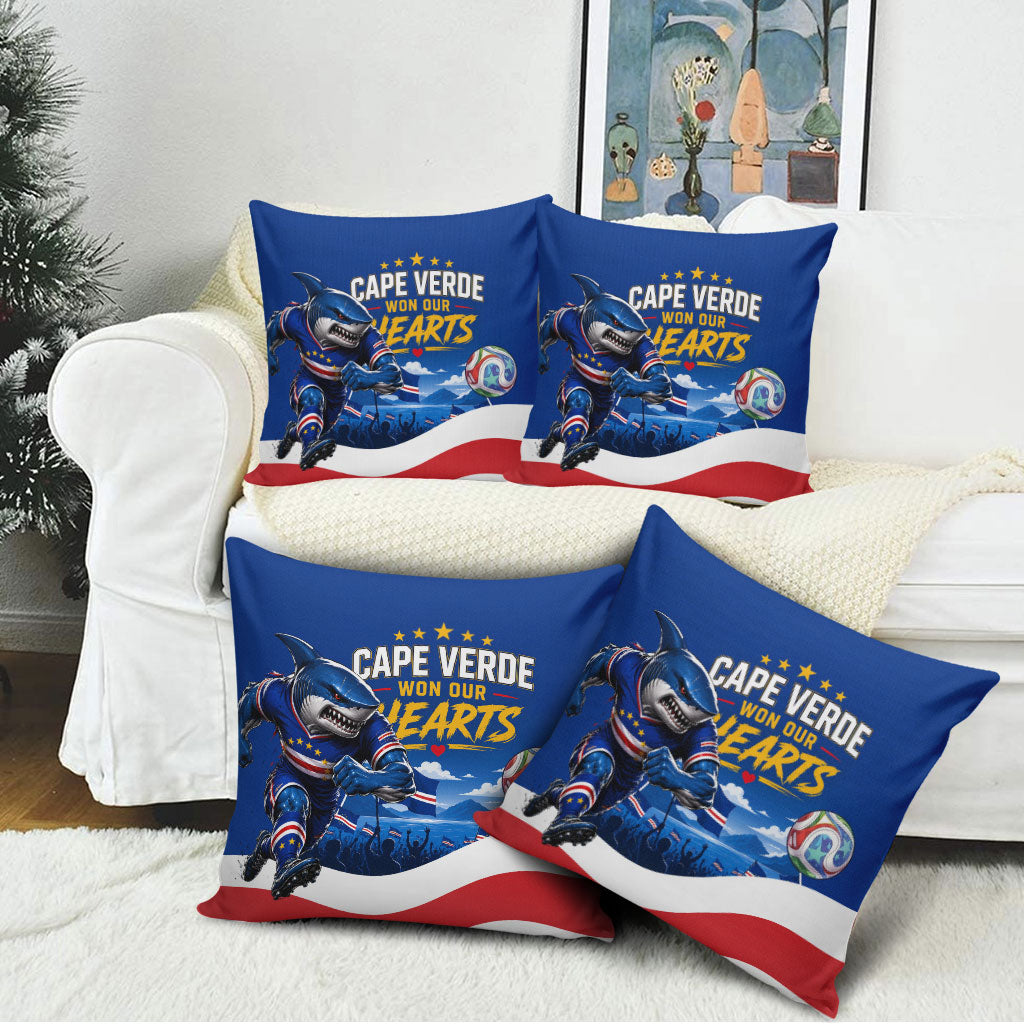 Cape Verde Won Our Hearts Soccer Pillow Cover Blue Sharks Football Mascot Patriotic National Team