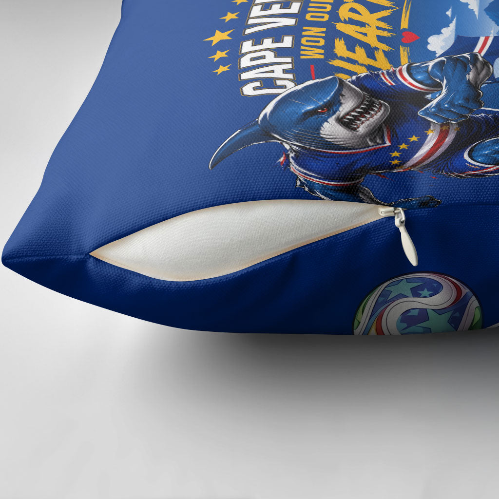 Cape Verde Won Our Hearts Soccer Pillow Cover Blue Sharks Football Mascot Patriotic National Team