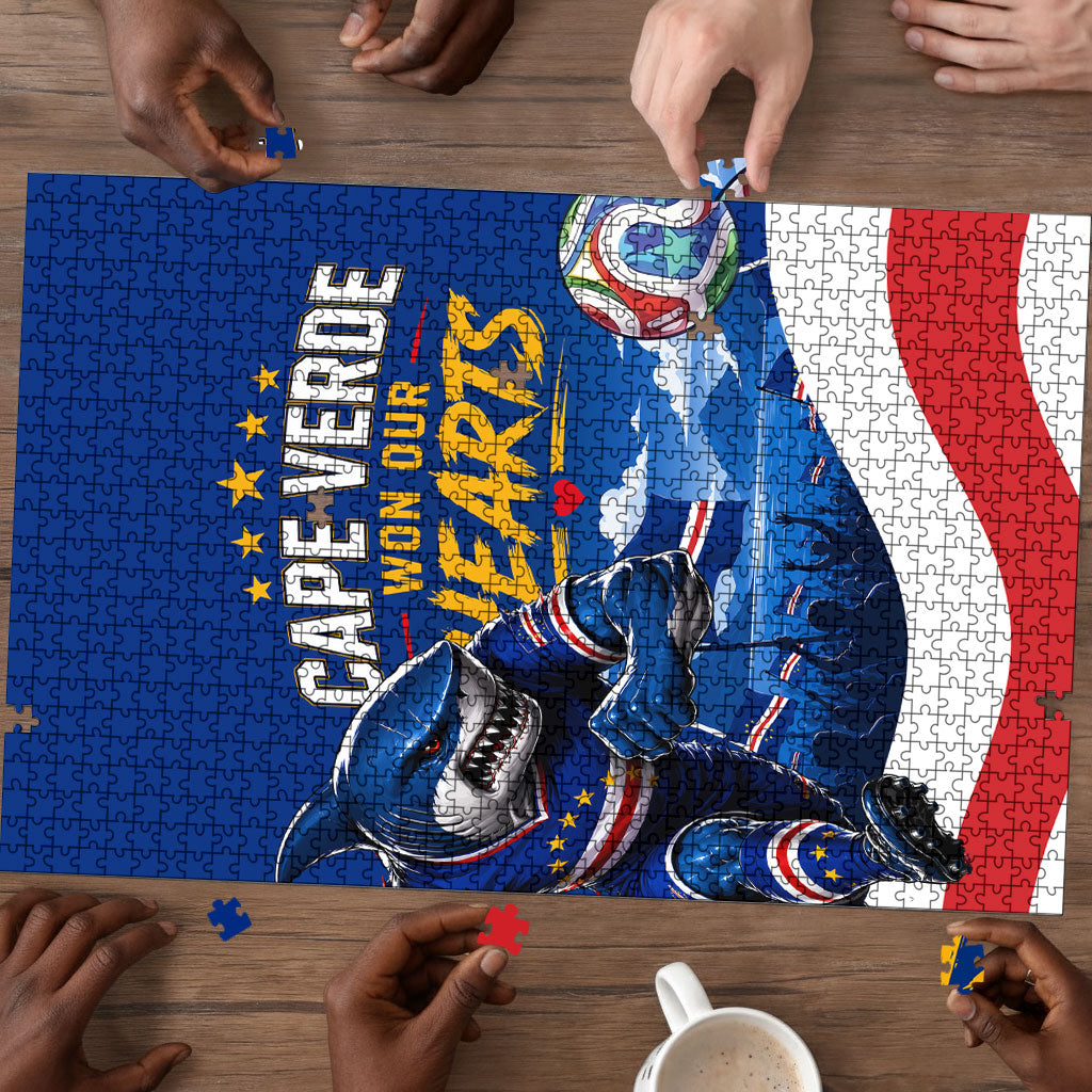 Cape Verde Won Our Hearts Soccer Puzzle Blue Sharks Football Mascot Patriotic National Team