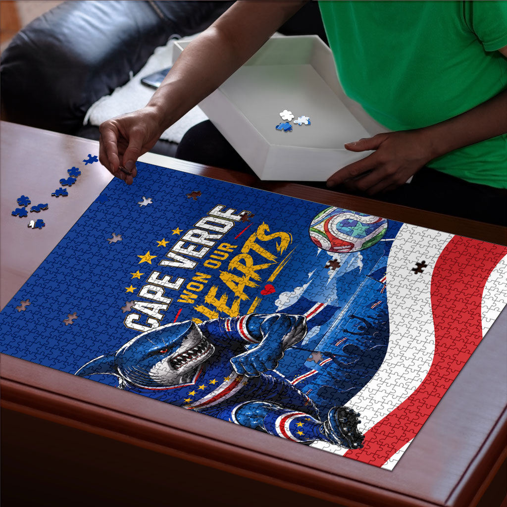 Cape Verde Won Our Hearts Soccer Puzzle Blue Sharks Football Mascot Patriotic National Team