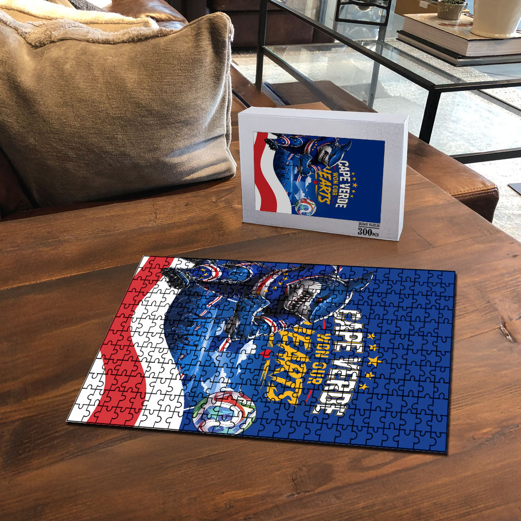Cape Verde Won Our Hearts Soccer Puzzle Blue Sharks Football Mascot Patriotic National Team