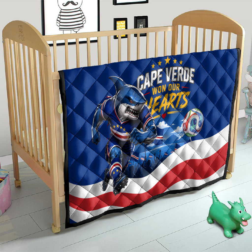 Cape Verde Won Our Hearts Soccer Quilt Blue Sharks Football Mascot Patriotic National Team