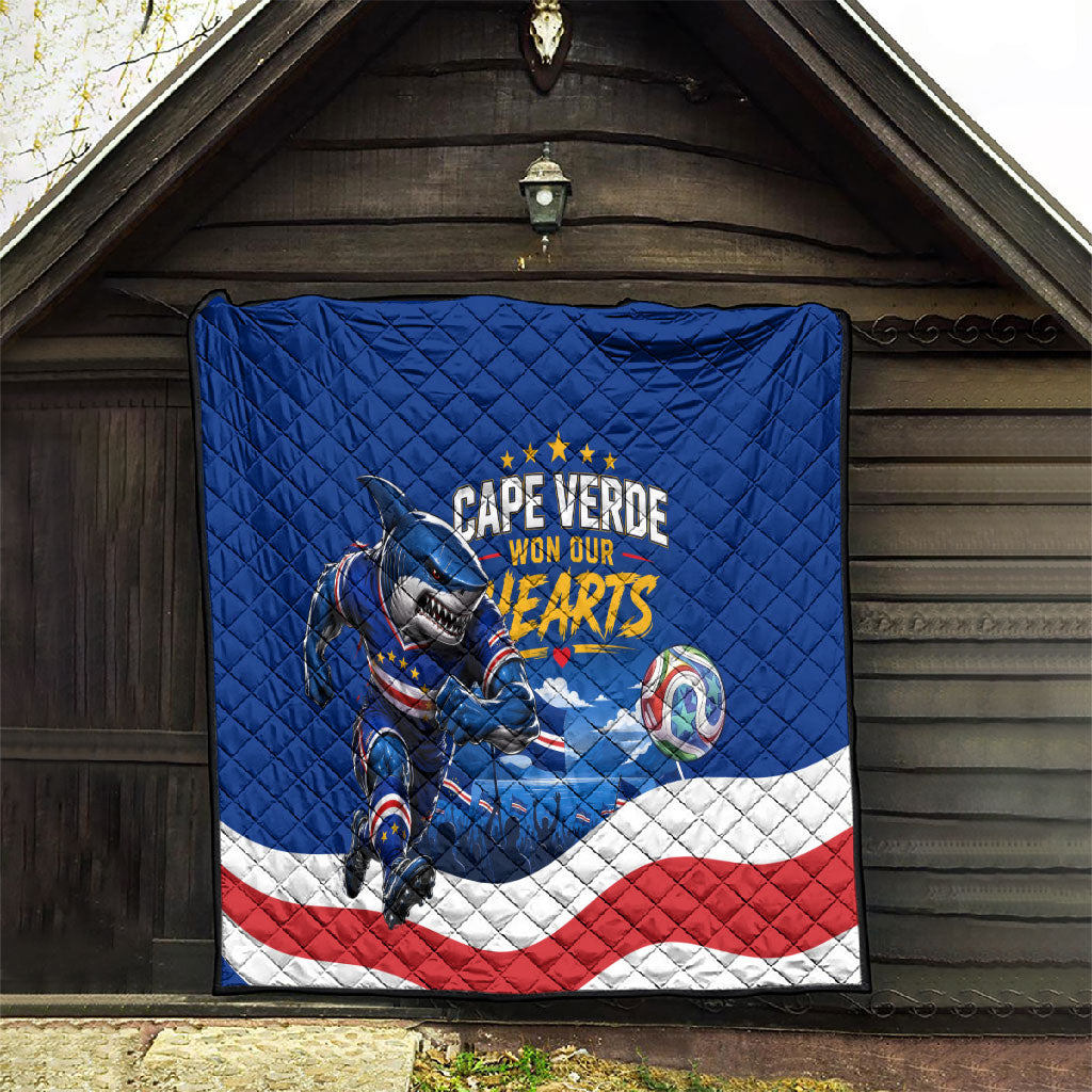 Cape Verde Won Our Hearts Soccer Quilt Blue Sharks Football Mascot Patriotic National Team