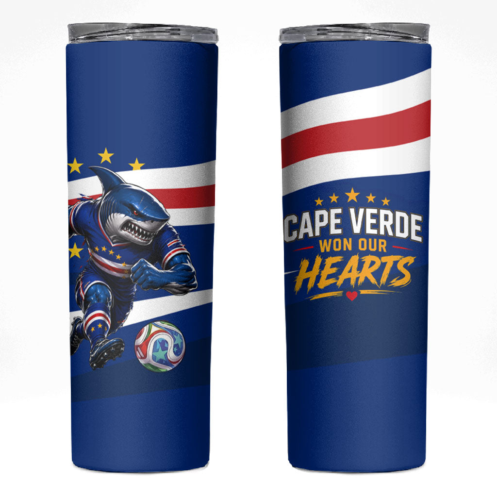 Cape Verde Won Our Hearts Soccer Skinny Tumbler Blue Sharks Football Mascot Patriotic National Team