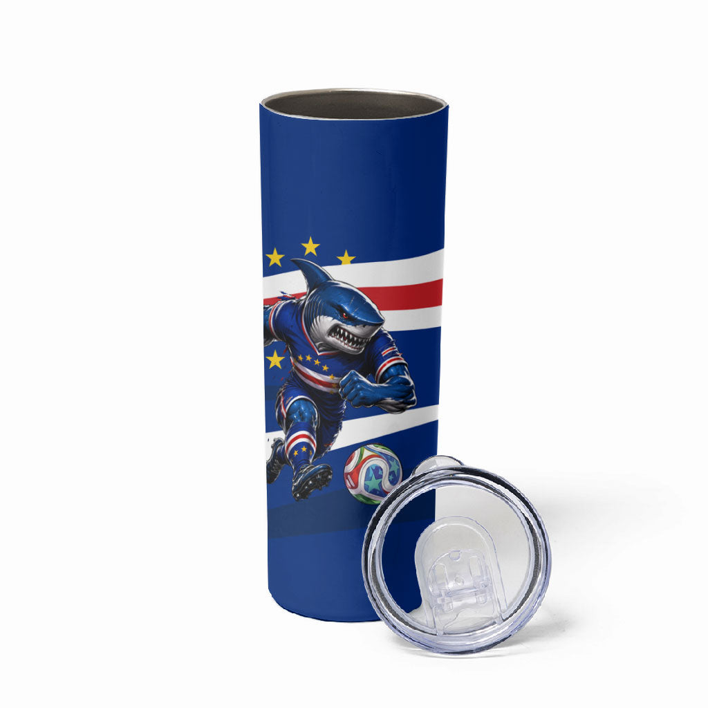 Cape Verde Won Our Hearts Soccer Skinny Tumbler Blue Sharks Football Mascot Patriotic National Team