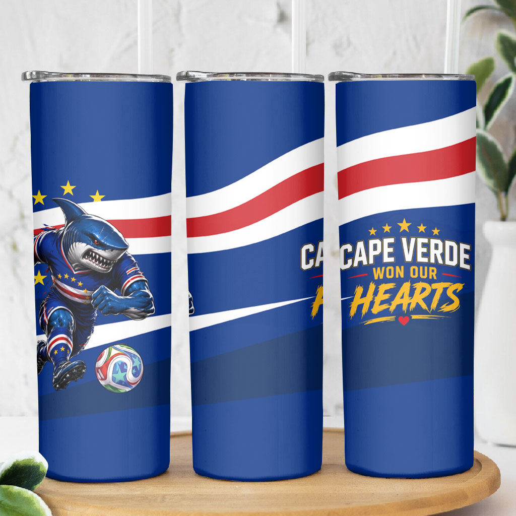 Cape Verde Won Our Hearts Soccer Skinny Tumbler Blue Sharks Football Mascot Patriotic National Team