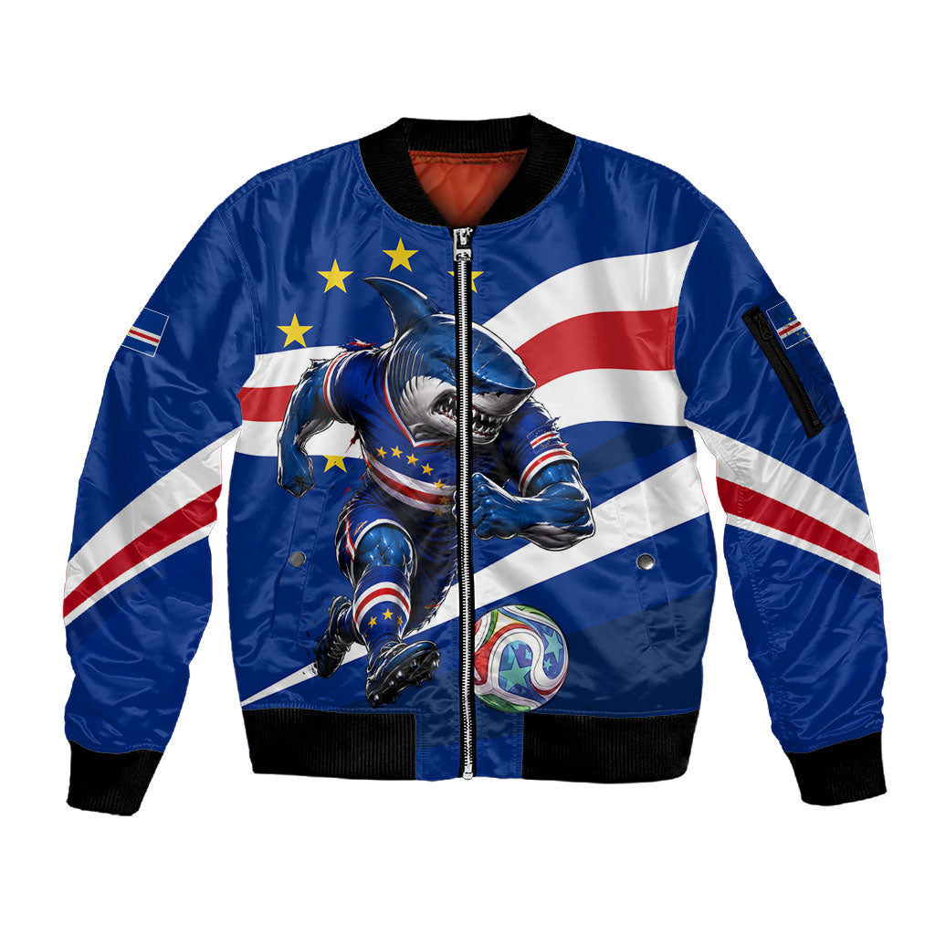 Cape Verde Won Our Hearts Soccer Sleeve Zip Bomber Jacket Blue Sharks Football Mascot Patriotic National Team