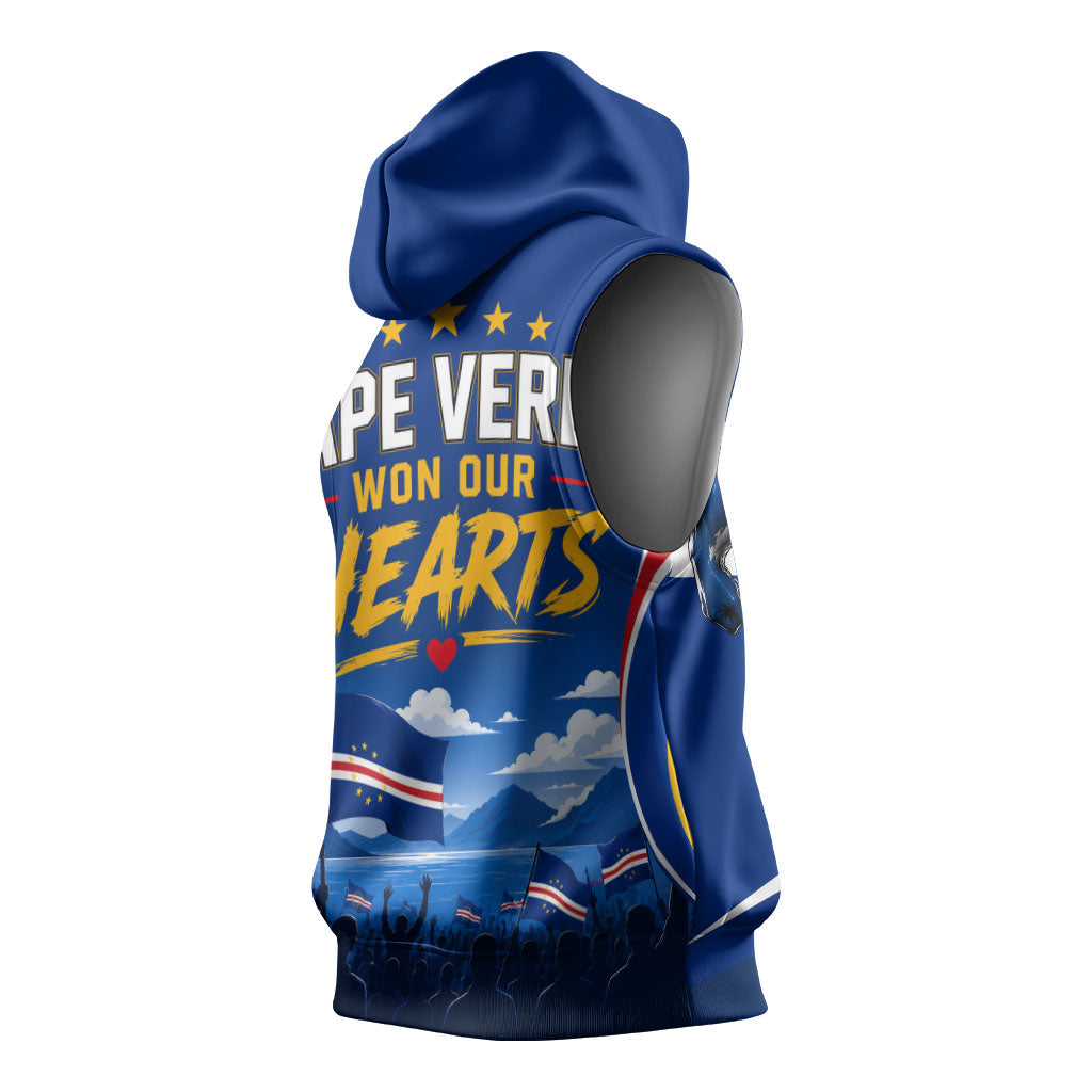 Cape Verde Won Our Hearts Soccer Sleeveless Hoodie Blue Sharks Football Mascot Patriotic National Team
