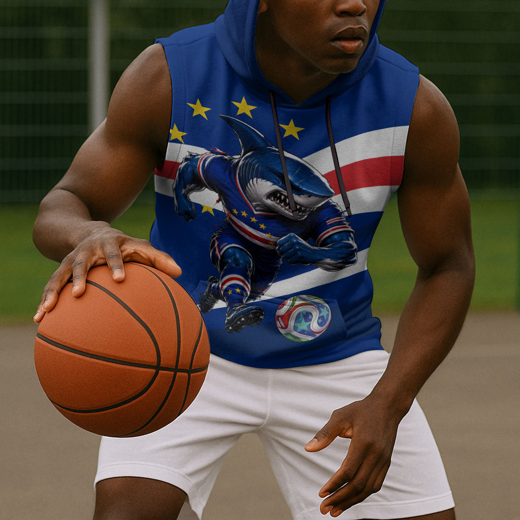 Cape Verde Won Our Hearts Soccer Sleeveless Hoodie Blue Sharks Football Mascot Patriotic National Team