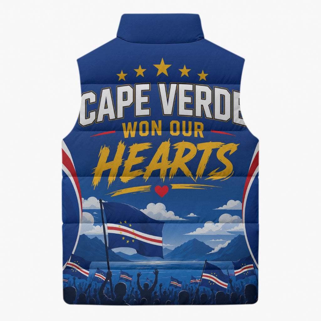 Cape Verde Won Our Hearts Soccer Sleeveless Puffer Jacket Blue Sharks Football Mascot Patriotic National Team