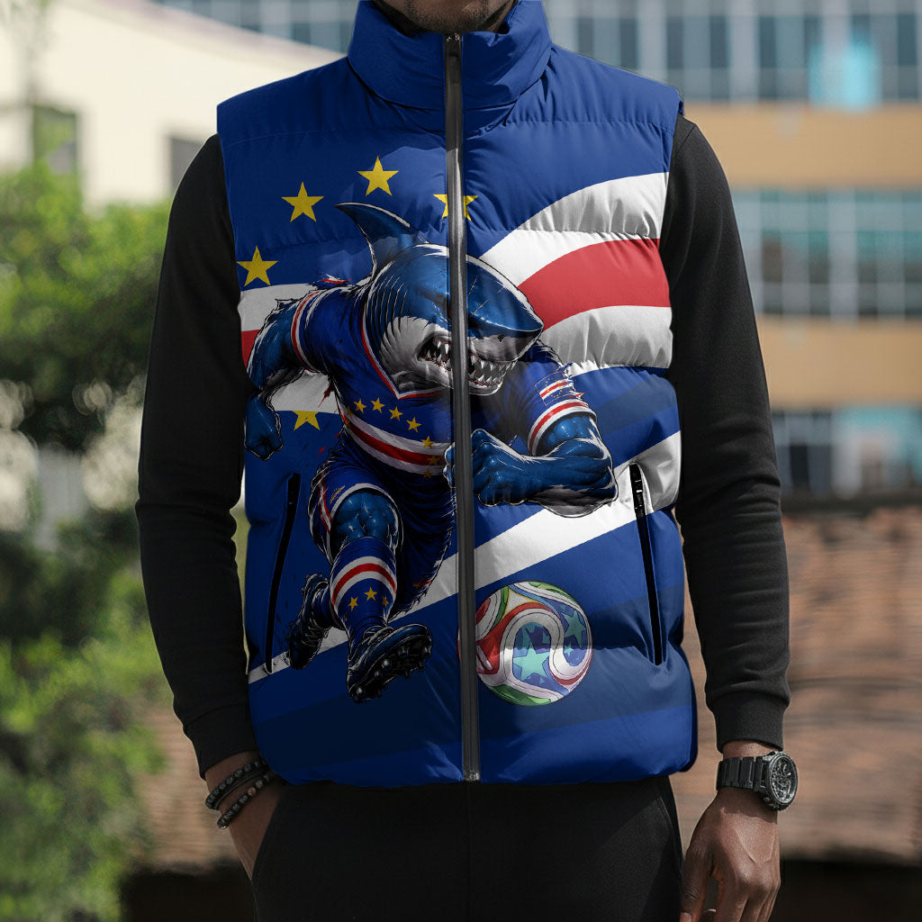 Cape Verde Won Our Hearts Soccer Sleeveless Puffer Jacket Blue Sharks Football Mascot Patriotic National Team