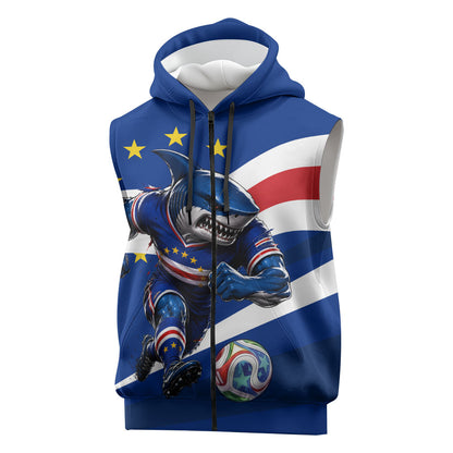 Cape Verde Won Our Hearts Soccer Sleeveless Zip Hoodie Blue Sharks Football Mascot Patriotic National Team