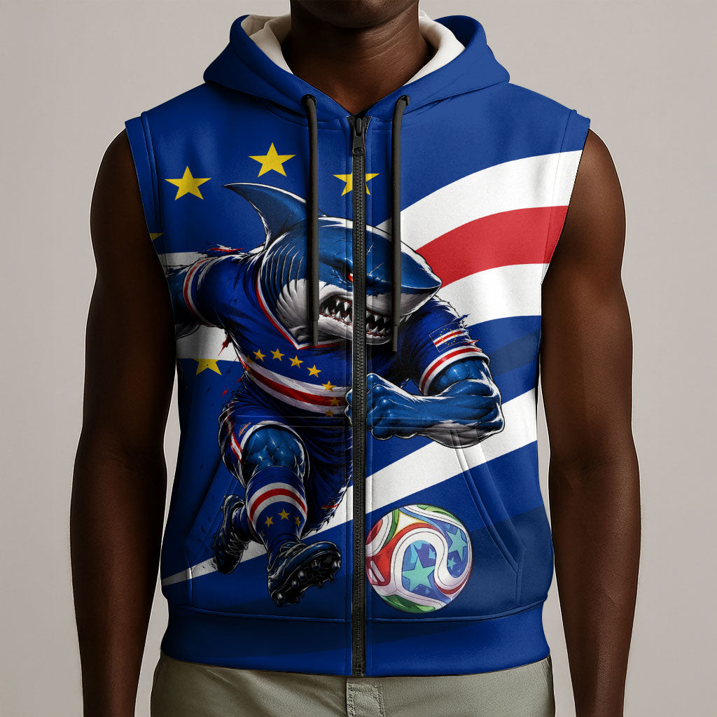 Cape Verde Won Our Hearts Soccer Sleeveless Zip Hoodie Blue Sharks Football Mascot Patriotic National Team